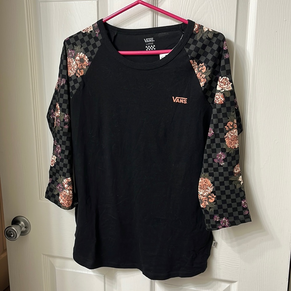 VANS Black & Grey Checkerboard Ringer Tee
